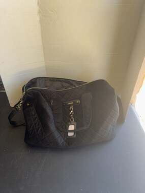 Joan & David Black Quilted Travel Duffel Bag with Detachable Pouch
